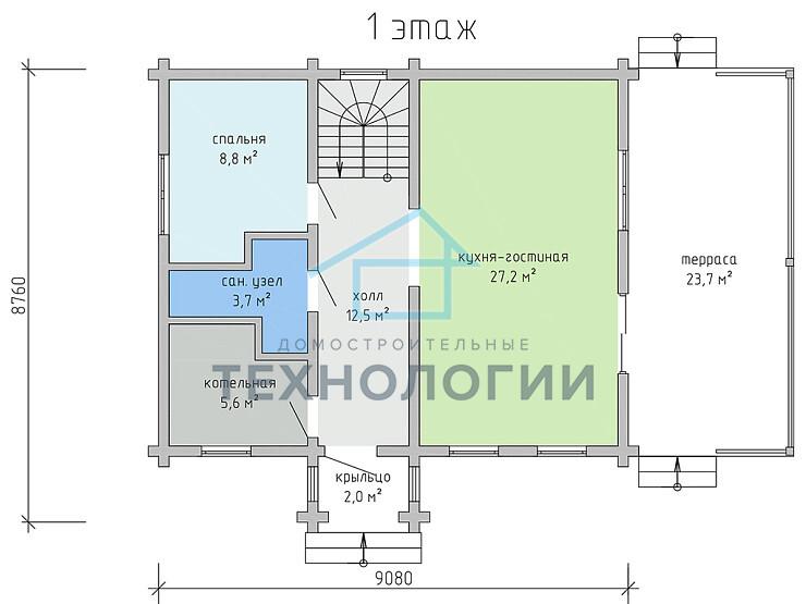 Полутораэтажный дом шале из бруса 9х9 с котельной Млада